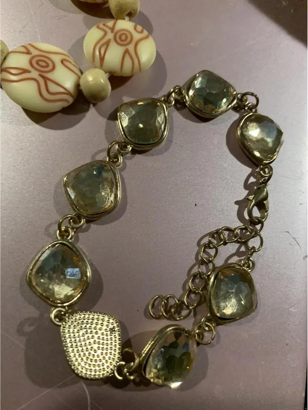 Gold-Tone Bracelet with Faceted Clear Stones